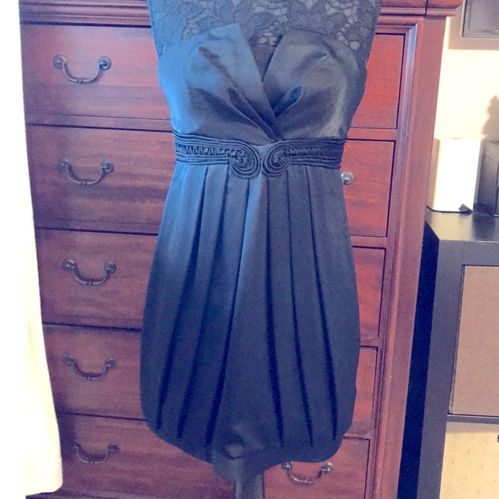 BCBG strapless black satin dress. Size 8